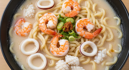 Udon noodles with shrimps and octopus, Japanese foodの素材