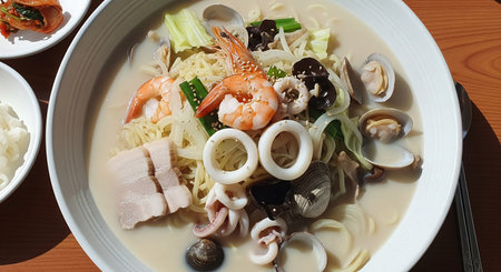 jjamppong, japanese noodle soup with seafoodの素材
