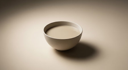 Milk in a bowl on a white background, close-upの素材