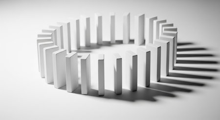 3d rendering of a group of white dominoes in a white backgroundの素材