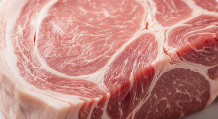 Slices of raw pork meat on a white background, close-upの素材