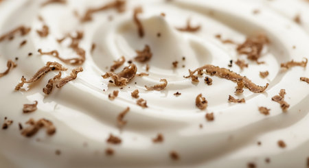 Creamy white truffle sauce topped with freshly shaved truffle pieces shown in close detailの素材