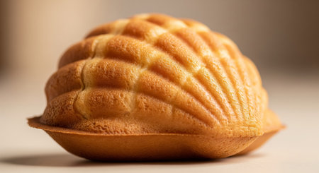 Close up of a baked sweet bun on a white background. Shallow depth of field.の素材