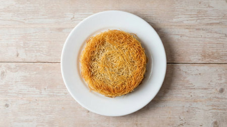 Thai dessert on white plate on wooden background, top view.の素材