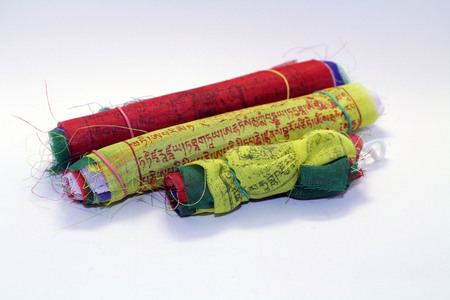 Translation: The colorful Tibetan Nepal Buddhism prayer flags. It has mantra on it.の写真素材