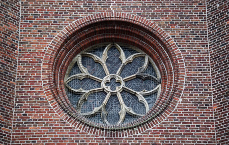 Window of an old church in the city of Garrelの写真素材