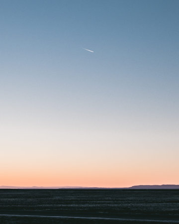 Clean Sunset Dusk with Plane Flying