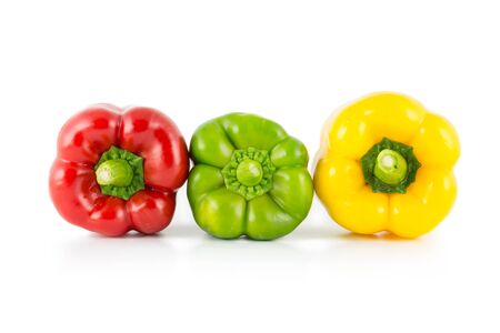 colour bell peppers isolated on white backgroundの写真素材