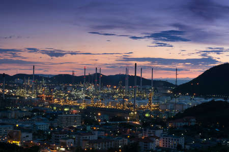 Oil refinery power station at twilight of Lamchabang, Thailandの写真素材