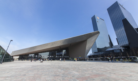 City skyline and construction of Rotterdam Central Stationのeditorial素材
