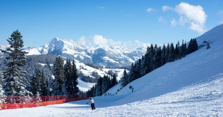Panorama of a winter landscape at a ski area, Westendorf - Brixen, Austria
