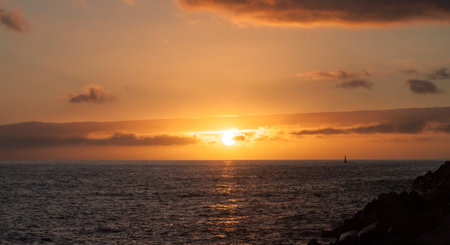 Sail Boats by Sunset Madeira Portugalの写真素材