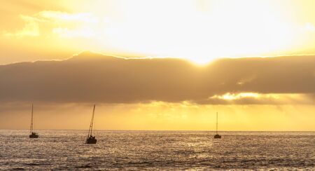 Sail Boats by Sunset Madeira Portugalの写真素材
