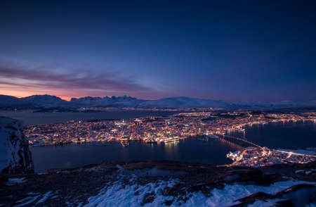 TromsÃ¸ city after sunsetの写真素材