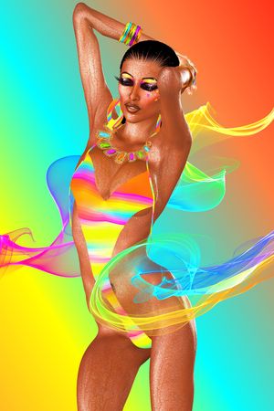 Girl dancing with ribbonsの写真素材