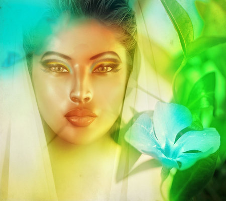 Surreal womans face on abstractの写真素材