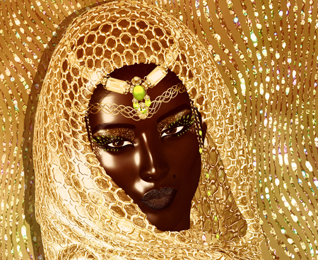 African American Fashion Beauty with head veil and glitter cosmeticsの写真素材