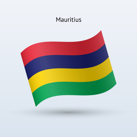 Mauritius flag waving form on gray background. Vector illustration.のイラスト素材