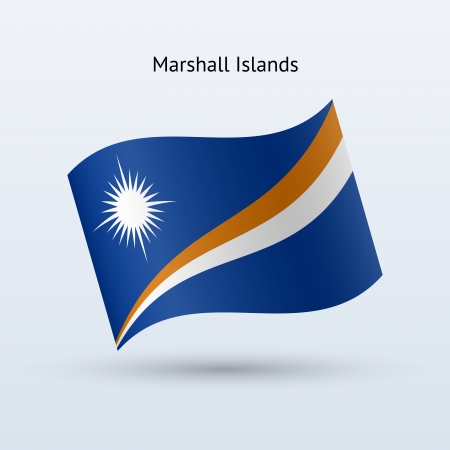 Marshall Islands flag waving form on gray background. Vector illustration.のイラスト素材