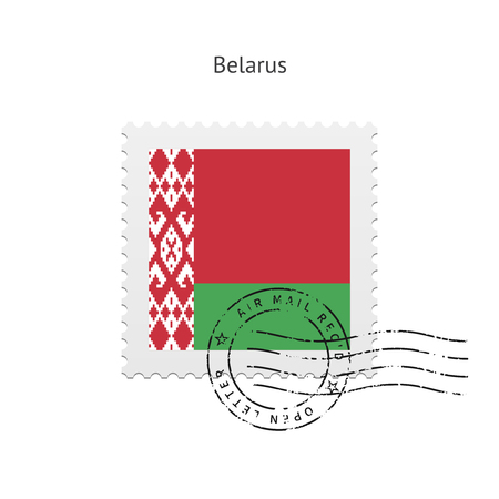 Belarus Flag Postage Stamp on white illustration.のイラスト素材