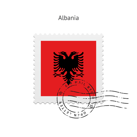 Albania Flag Postage Stamp on white illustration.のイラスト素材