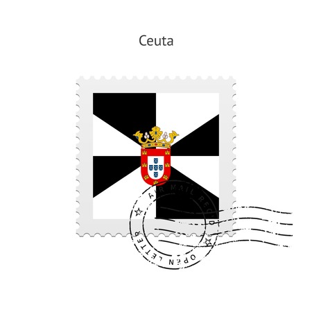 Ceuta Flag Postage Stamp on white illustration.のイラスト素材