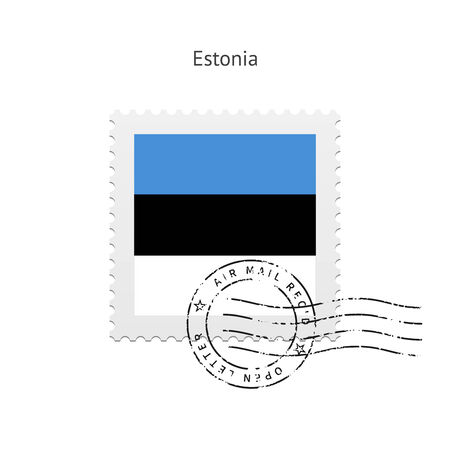 Estonia Flag Postage Stamp on white illustration.のイラスト素材