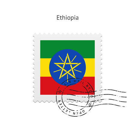 Ethiopia Flag Postage Stamp on white illustration.のイラスト素材