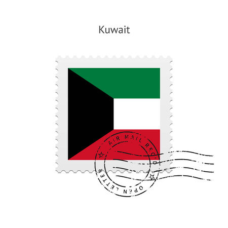Kuwait Flag Postage Stamp on white illustration.のイラスト素材
