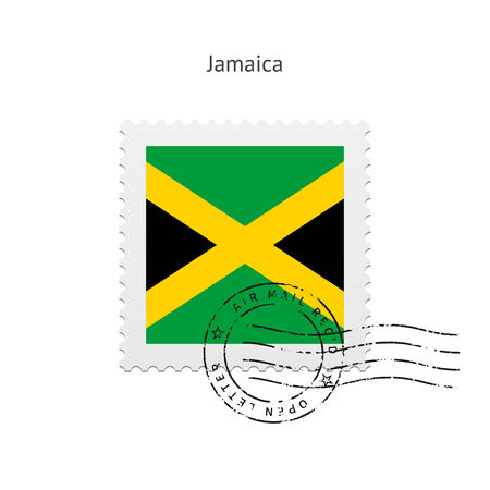 Jamaica Flag Postage Stamp on white illustration.のイラスト素材