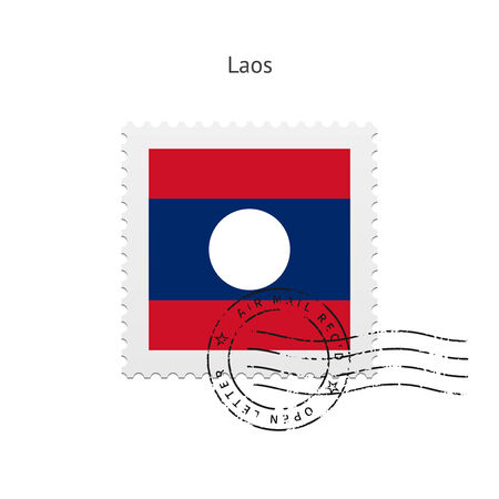 Laos Flag Postage Stamp on white illustration.のイラスト素材