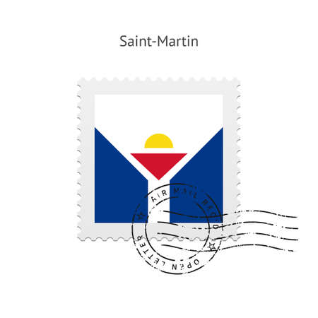 Saint-Martin Flag Postage Stamp on white illustration.のイラスト素材
