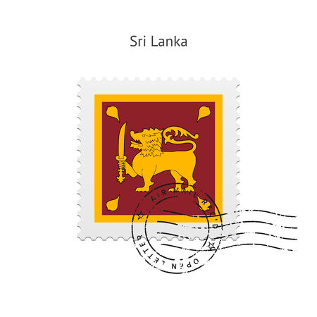 Sri Lanka Flag Postage Stamp on white illustration.のイラスト素材
