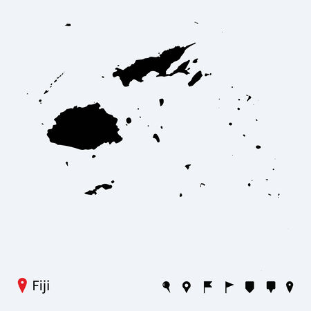 High detailed vector map of Fiji with navigation pins のイラスト素材