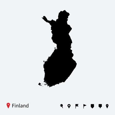 High detailed vector map of Finland with navigation pins のイラスト素材