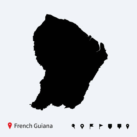 High detailed vector map of French Guiana with navigation pins のイラスト素材
