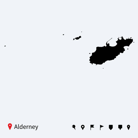 High detailed vector map of Alderney with navigation pins のイラスト素材