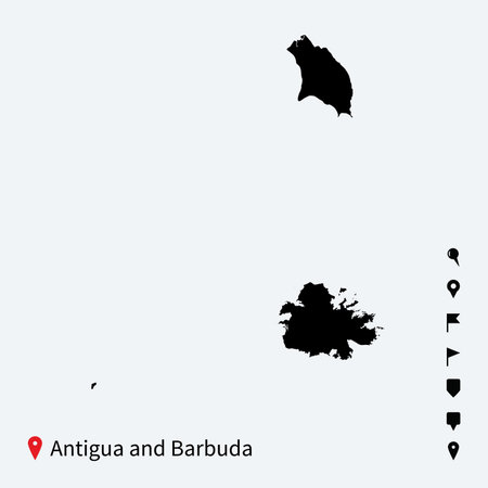 High detailed vector map of Antigua and Barbuda with navigation pins のイラスト素材
