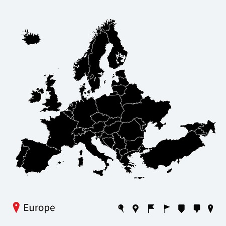 High detailed Europe Political map with navigation pins のイラスト素材