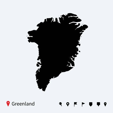 High detailed vector map of Greenland with navigation pins のイラスト素材