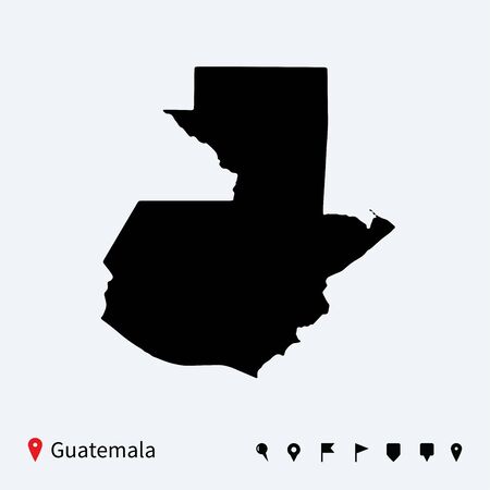 High detailed vector map of Guatemala with navigation pins のイラスト素材