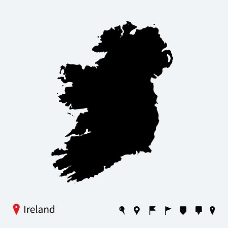 High detailed vector map of Ireland with navigation pins のイラスト素材