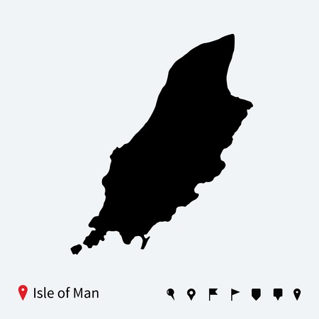 High detailed vector map of Isle of Man with navigation pins のイラスト素材