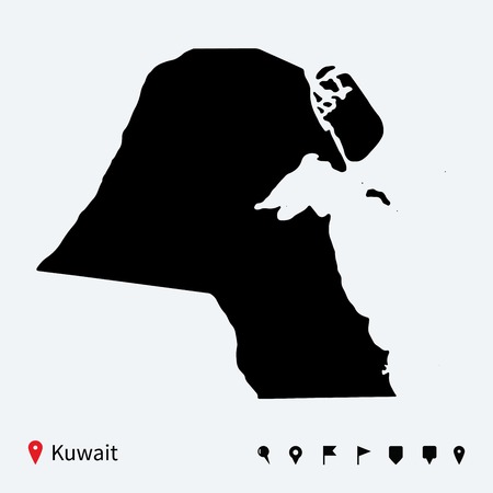 High detailed vector map of Kuwait with navigation pins のイラスト素材