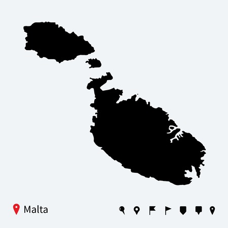 High detailed vector map of Malta with navigation pins のイラスト素材