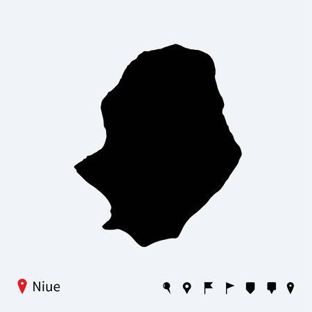 High detailed vector map of Niue with navigation pins のイラスト素材
