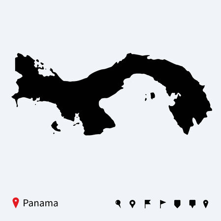 High detailed vector map of Panama with navigation pins のイラスト素材