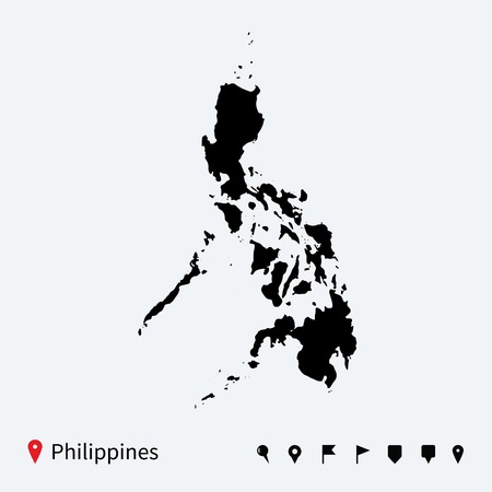 High detailed vector map of Philippines with navigation pins のイラスト素材
