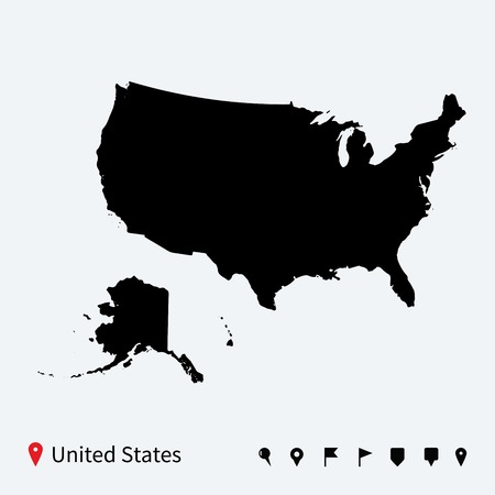 High detailed vector map of United States with navigation pins のイラスト素材