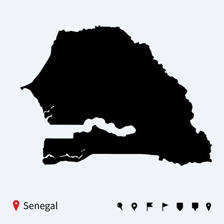 High detailed vector map of Senegal with navigation pins のイラスト素材